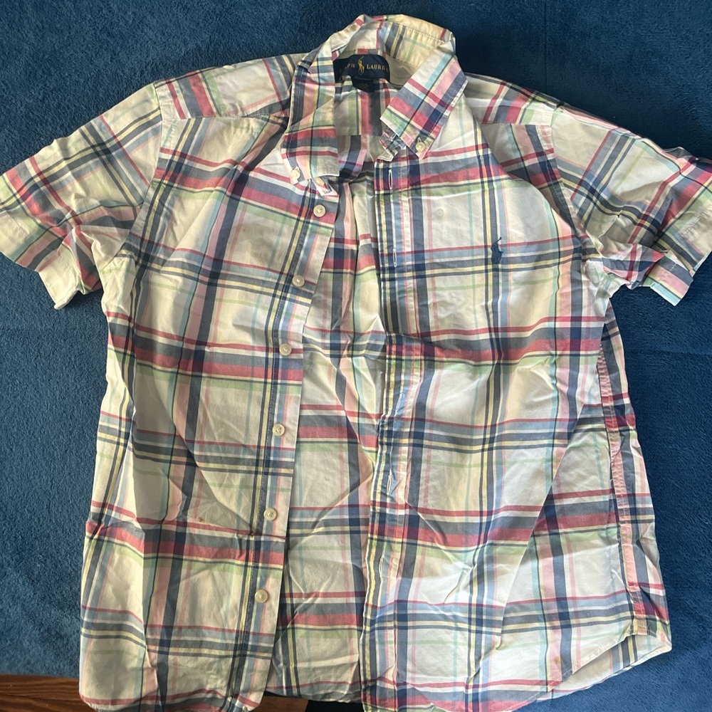 Ralph Lauren White and Blue Casual Button Down Shirt